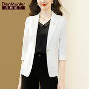 丹慕妮尔白色通勤时尚小西装女2024夏季中袖气质百搭修身外套