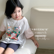 女童短袖T恤夏装2024韩版洋气儿童卡通印花半袖上衣夏季打底