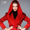 贝源欧美品牌红色羽绒服，女2023冬中长款连帽本命年白鸭绒(白鸭绒)外套