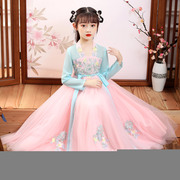  公主走秀演出服中国风秋装洋气质儿童古装襦裙女亚麻汉服3-9