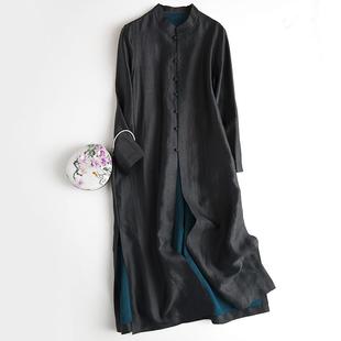 2023香云纱黑色风衣，中式长外套重磅，龟裂纹直通长袖风衣裙