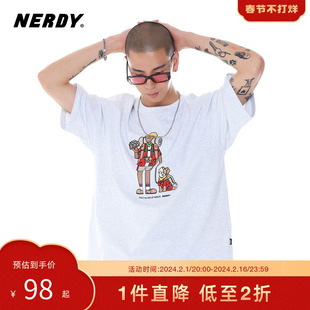 nerdy2023夏季旅行男孩图案，短袖情侣同款宽松休闲简约t恤女潮