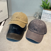 字母NYC水洗牛仔棒球帽男女同款时尚做旧潮酷青年个性软顶鸭舌帽