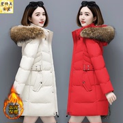 大毛领羽绒棉服女中长款2024年冬季韩版保暖加厚棉衣棉袄外套