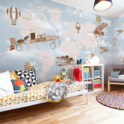 简约现代儿童房背景墙壁纸卡通飞机墙纸装饰壁画男孩卧室环保墙布