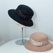 赫本风帽子女秋冬法式复古羊，毛呢大檐礼帽，优雅盆帽圆顶毡帽渔夫帽