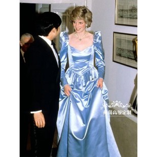 高端定制戴安娜王妃同款浅蓝色抹胸公主礼服裙高腰奢华气质大摆裙