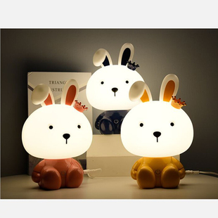 USB触摸台灯卧室床头可爱卡通兔子小夜灯温馨喂奶可插电调光台灯
