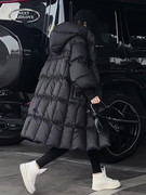 香港轻奢气质黑色连帽中长版羽绒服女加厚保暖拉炼设计感大衣冬款