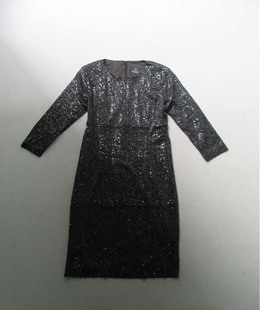 精致优雅气质 黑色珠片简约好版型分袖连衣裙XS-3XL码03A20-10
