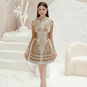 越南小众设计师款重工水溶蕾丝连衣裙水溶蕾丝长袖收腰裙子1535