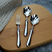 高颜值精致304不锈钢勺子个性创意贝壳叉子套装甜品勺餐具