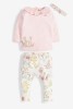 英国next童装春女宝宝，粉色兔子长袖t恤打底裤子婴儿衣服套装