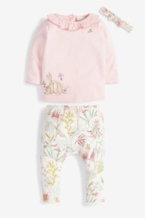 英国NEXT童装春女宝宝粉色兔子长袖T恤打底裤子婴儿衣服套装