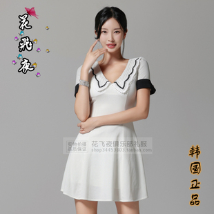 花飞夜韩国2023年秋款韩版短袖修身连衣裙小洋装白领裙
