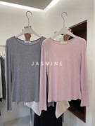 jasmine2024春夏圆领纯色修身显瘦薄款天丝羊毛t恤女长袖3273