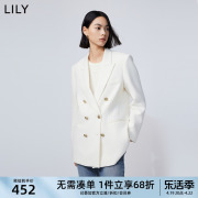 lily2024春女装优雅通勤商务复古双排，扣休闲西装外套小个子女