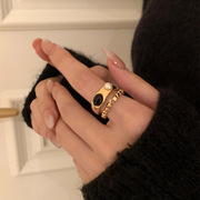金属黑玛瑙戒指女开口可调节小众高级感复古款食指戒潮