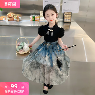 女童夏季连衣裙2024洋气儿童中国风马面裙套装新中式汉服裙子
