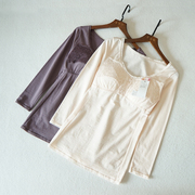 日系女士发热棉一体式免穿文胸蕾丝保暖九分袖内搭T恤N22紫色内衣