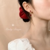 「微醺」新娘红色耳环，蚊香盘耳夹无耳洞，女复古新年订婚耳饰珍珠