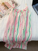 多巴胺粉色条纹吊带睡裙女夏季薄款梭织纯棉睡衣裙甜美可爱家居服