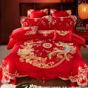 100支全棉刺绣婚庆四件套大红色，床上用品结婚套件，喜被子六十
