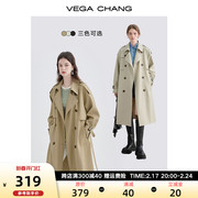 vegachang卡其色风衣女中长款2024年春秋宽松显瘦英伦，风外套