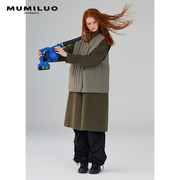 mumiluo风衣外套马甲，女2023秋冬中长款军绿色，复古日系两件套