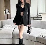 2024春季西装黑色蕾丝气质时尚优雅OL职业气质上衣外套礼服潮