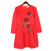 中国风妈妈装春秋季长袖气质，刺绣中年女常规中长款打底连衣裙