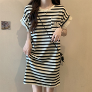 胖mm大码无袖t恤背带裙女2023设计感宽松木耳边连衣裙中裙子
