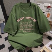 原宿风ins休闲小众军绿色纯棉T恤女款夏季oversize宽松百搭上衣服
