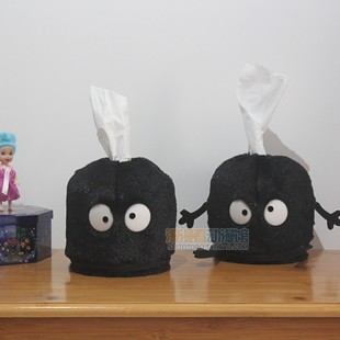 日系宫崎骏黑碳毛绒，卷纸筒抽纸套创意可爱卡通，桌面装饰纸巾套盒
