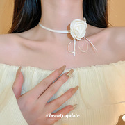 珍珠飘带花朵choker项链甜美法式小香风颈链通勤时尚项饰