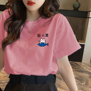 2024夏装韩版大码宽松学生印花小众设计感短袖T恤搭上衣纯棉