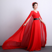 古筝民乐演出礼服古典中国风红色雪纺演出服长款舞台表演服女