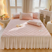 法式牛奶绒夹棉床裙式床罩单件花边公主风床围裙床盖保护套秋冬季