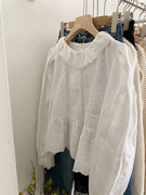 23早秋法式茶森系白色衬衣重工刺绣荷叶领叠穿高级奶fufu艺术上衣