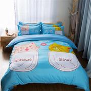 卡通可爱猫咪印图情侣床上用品四件套1.8米双人床笠宿舍床单3件套