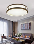 新中式实木客厅吸顶灯圆形珐琅彩餐厅温馨卧室灯具禅意书房LED3色