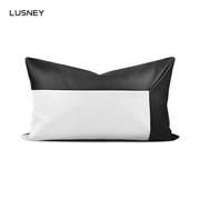 现代轻奢黑白色抱枕样板间方枕沙发客厅软装皮质拼接编织腰枕