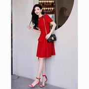 高端红色连衣裙女2023夏季气质，优雅显瘦时尚，结婚敬酒礼服裙子