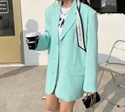 西装外套2021春季韩版气质显瘦翻领糖果，色单排扣休闲西服女潮