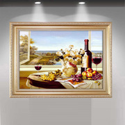 欧式餐厅装饰画餐桌背景墙，有框画饭厅，壁画厨房挂画水果酒杯画