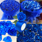 丝带玫瑰花材料包套装(包套装，)手工制作diy彩带，4cm缎带蓝色妖姬手工花
