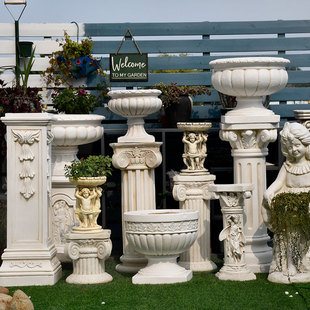 欧式罗马柱花园装饰庭院摆件花盆底座天使人物雕塑丘比特景观摆设