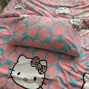 儿童床单学生宿舍单人寝室纯棉被套Kitty猫床上三件套老粗布睡单