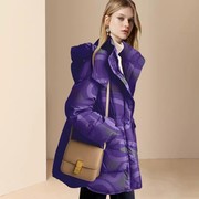 欧美名媛冬装连帽紫色羽绒服，女中长款2023时尚，设计感鸭绒外套