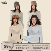 ueko春夏季美式镂空长袖针织防晒衫女罩衫t恤薄款空调衫薄纱上衣